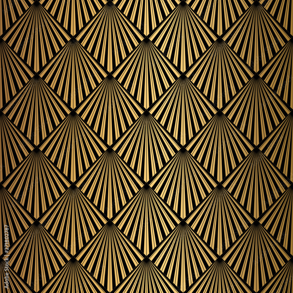 Art Deco Pattern. Seamless black and gold background. - obrazy, fototapety, plakaty 