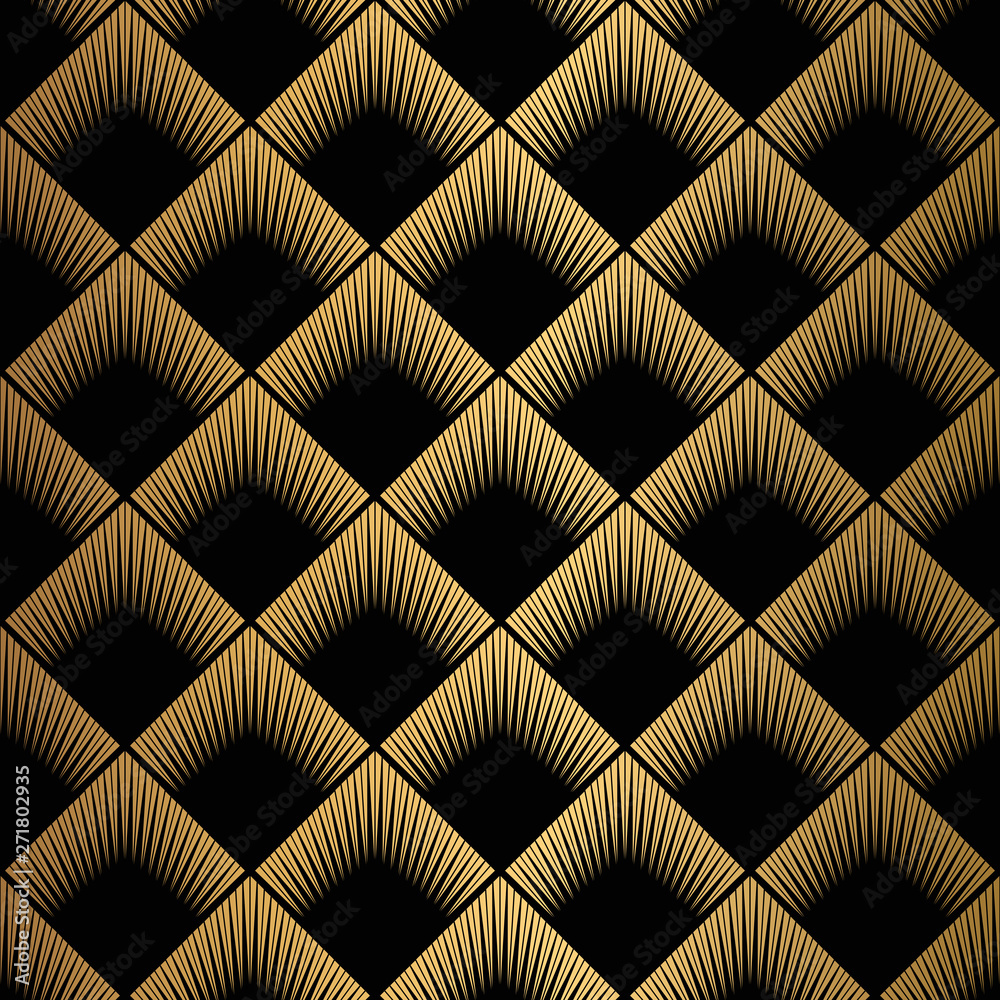 Art Deco Pattern. Seamless black and gold background. - obrazy, fototapety, plakaty 