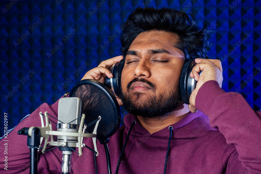 professional singing indian men headphones sound modern studio