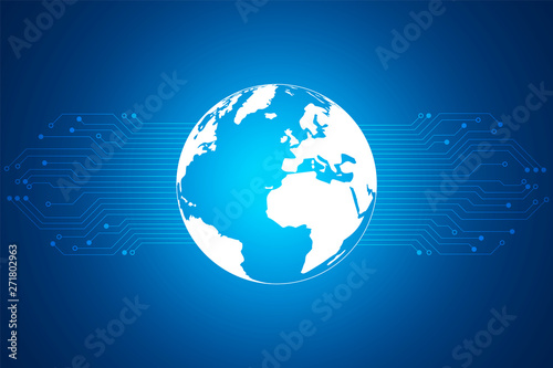 Connection concept  Abstract Technology Background  blue circuit with globe map