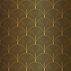 Papier peint photo Art deco patrons Éventails art déco noir or  © amovitania