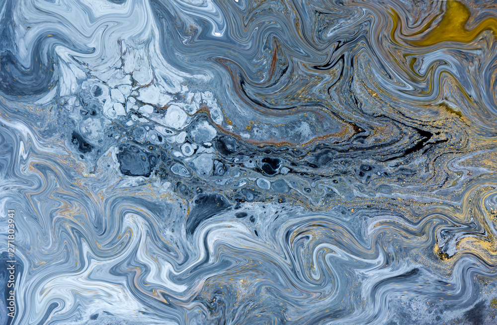 Fototapeta premium Marble abstract acrylic background. Blue marbling artwork texture. Agate ripple pattern.