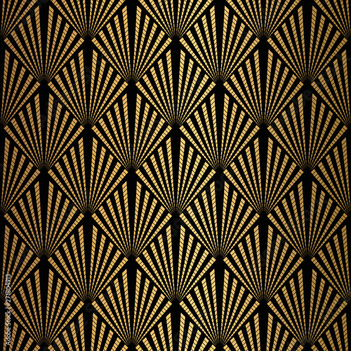Art Deco Pattern. Seamless black and gold background. photo