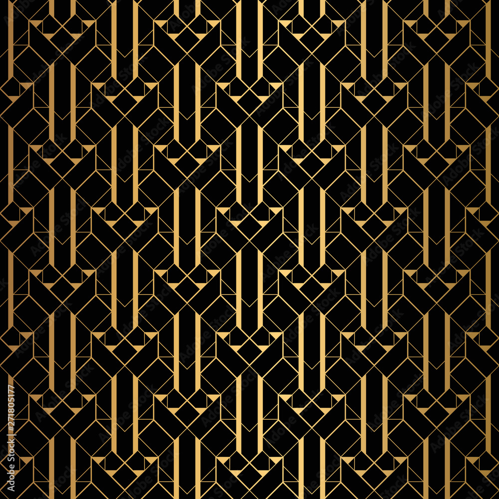 Art Deco Pattern. Seamless black and gold background. Art Deco Pattern. Seamless black and gold background.