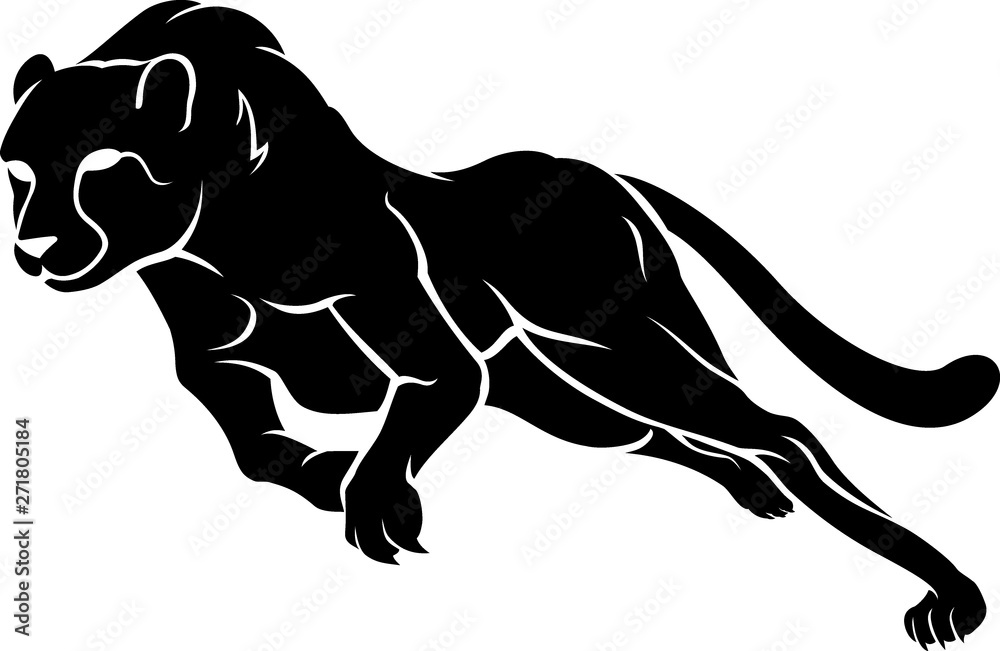 Charging Cheetah Silhouette, Full Length