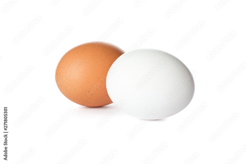 Raw chicken eggs isolated on white background