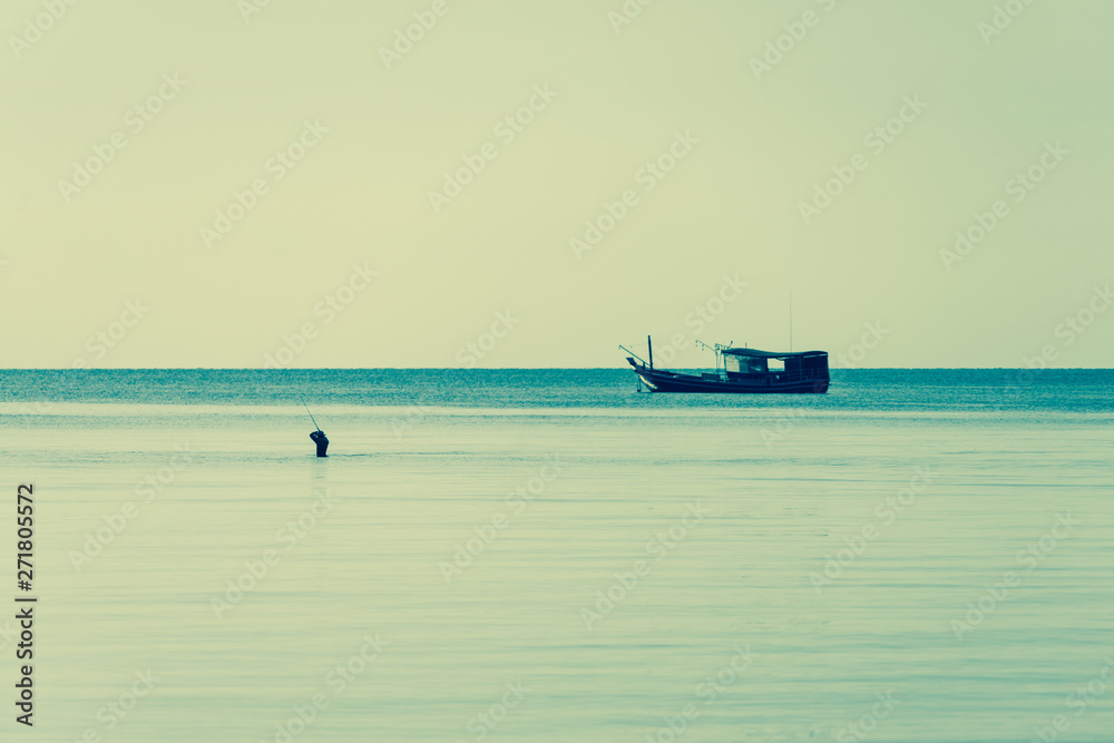 Folk fishing boat Morning coast