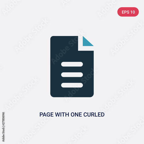 two color page with one curled corner vector icon from user interface concept. isolated blue page with one curled corner vector sign symbol can be use for web, mobile and logo. eps 10 © zaurrahimov