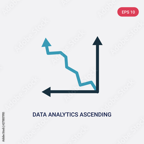 two color data analytics ascending line chart vector icon from user interface concept. isolated blue data analytics ascending line chart vector sign symbol can be use for web, mobile and logo. eps