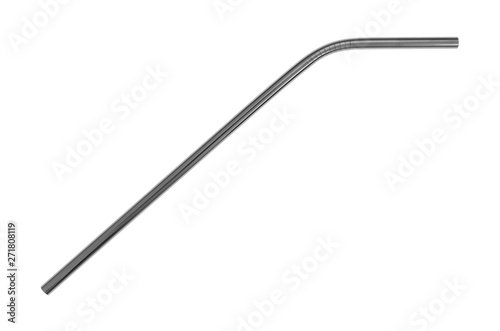 Stainless steel metal straw on a white background