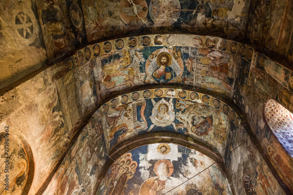 Georgia: Ancient fresco in basilica of Ubis Orthodox monastery, XIV century.