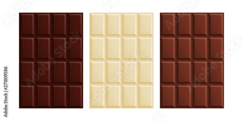 Milk, dark and white chocolate bars set