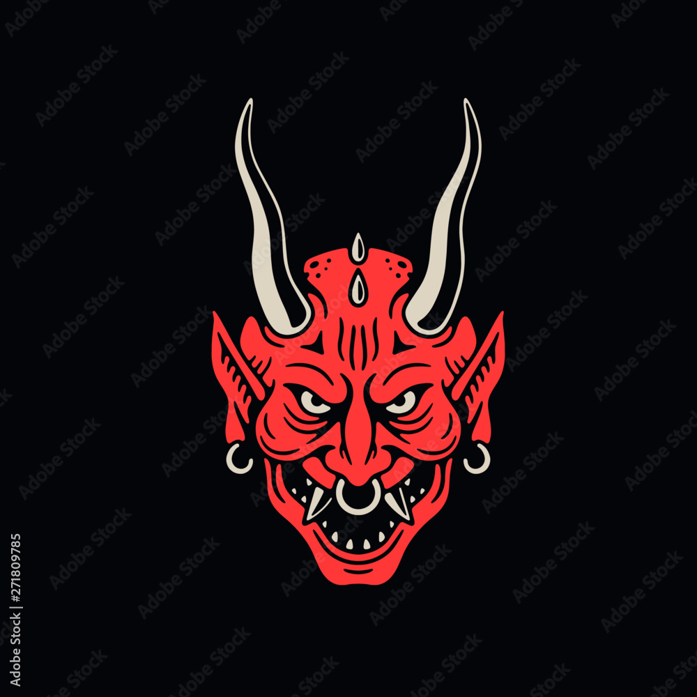 DEVIL HEAD WITH SMILE COLOR NAVY BACKGROUND