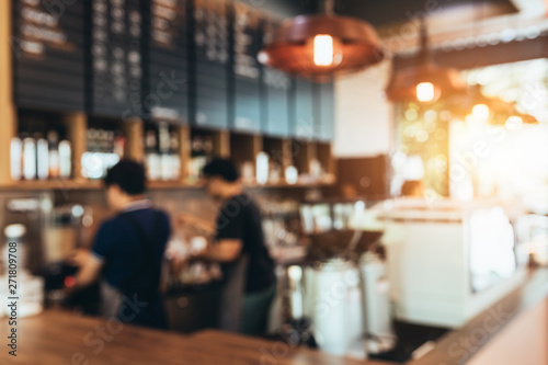 Blurred background made with Vintage Tones,Coffee shop blur background with Coffee Shop Bar Counter Cafe Restaurant Relaxation Concept. © tong2530