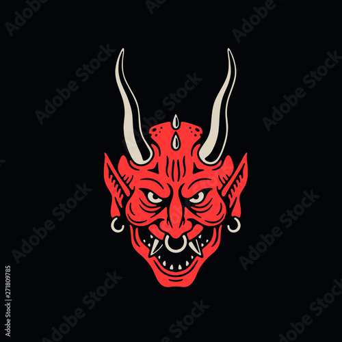 DEVIL HEAD WITH SMILE COLOR NAVY BACKGROUND