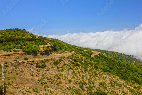 Portugal green hiils, Madeira island mountain landscape view