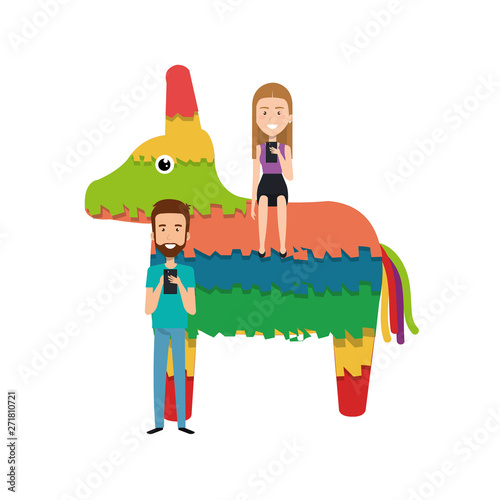 young couple with mexican pinata