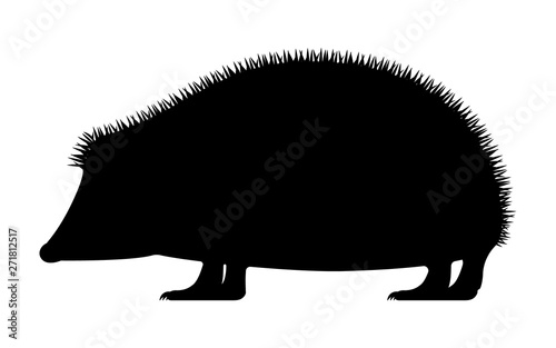 Vector illustration of black silhouette hedgehog