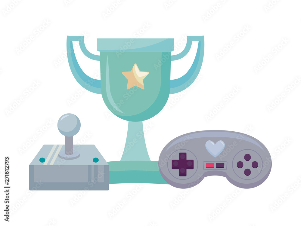 video game controls and trophy pixelate icon video game controls and trophy pixelate icon
