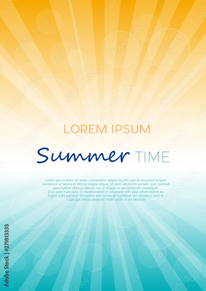 Summer time background with text. Vertical vector illustration of a glowing sky. Poster with copy space