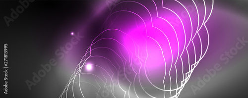 Shiny neon techno template. Neon lines background, 80s style laser rays