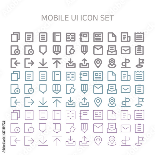 Vector illustration of mobile-ui icons for mobile, interface, mobile site, mobile icon, line icon, flat icon, document, note, notebook, book, receipt, exercise book, search, large, small, pencil.