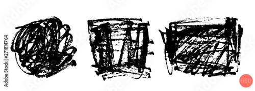 Set of hand drawn scribble shapes isolated on white. Doodle style sketched backdrops. Monochrome vector design elements.