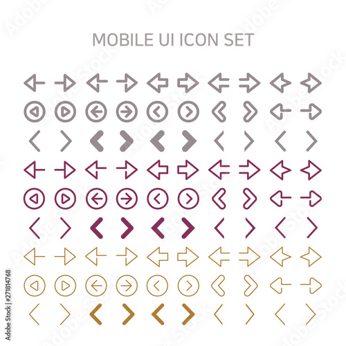 Vector illustration of mobile-ui icons for mobile, interface, mobile site, mobile icon, line icon, flat icon, previous, arrow, play, first, last.