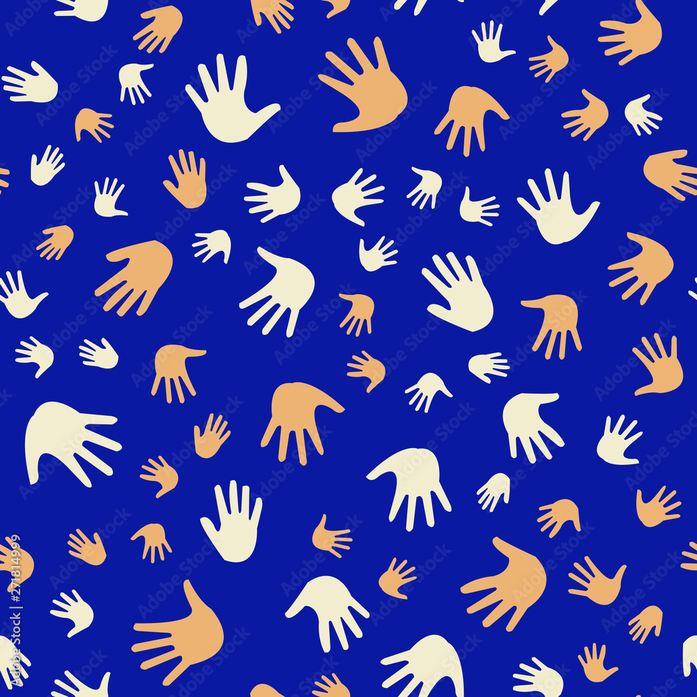 Obraz premium Seamless vector EPS 10 pattern with hands. Teamwork concept