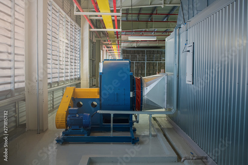 Centrifugal blower ventilation machinery fan with equipment machine and filter systems of ducting exhaust for the Industrial building of the plant