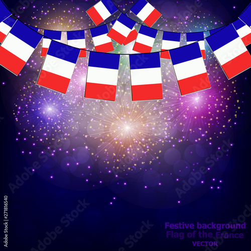 Bright firework with flags France for holidays. Vector illustration.