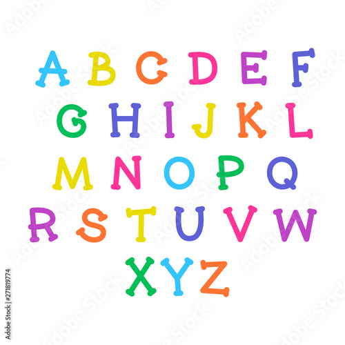Cute cartoon alphabet. Vector funny font. Doodle illustration