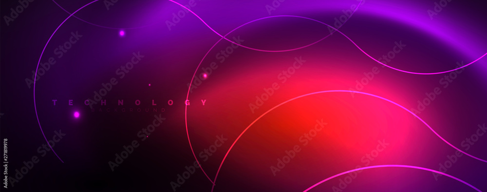 Shiny neon lights, dark abstract background with blurred magic neon light curved lines Shiny neon lights, dark abstract background with blurred magic neon light curved lines