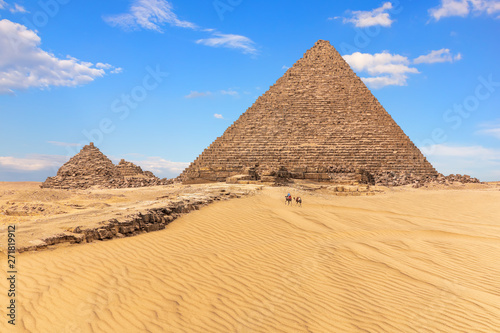 The Pyramid of Menkaure and the Pyramids of the Queens  sunny day view  Egypt