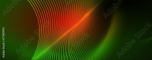 Shiny neon lines template - northern lights glowing blur lines. Futuristic style glow neon 80s disco club or night party techno template