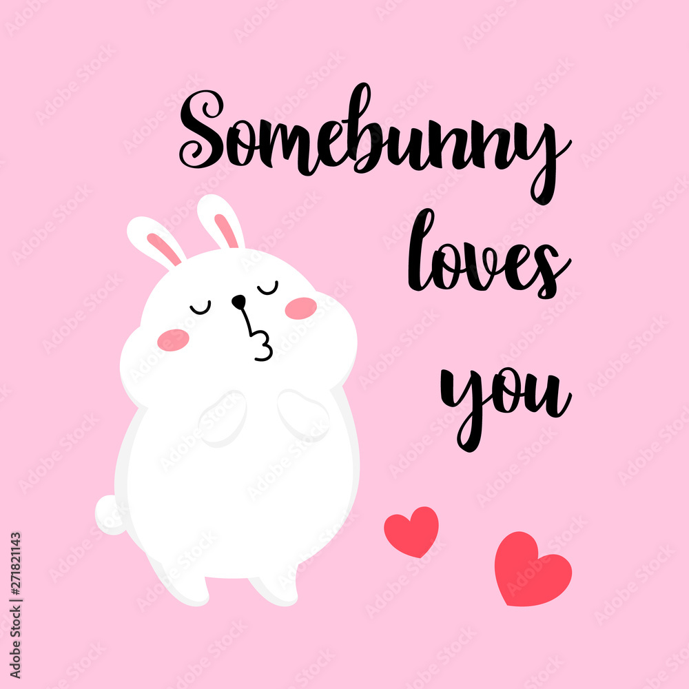 Cute cartoon card with rabbit. Vector illustration. Valentine s day concept. Bunny funny print