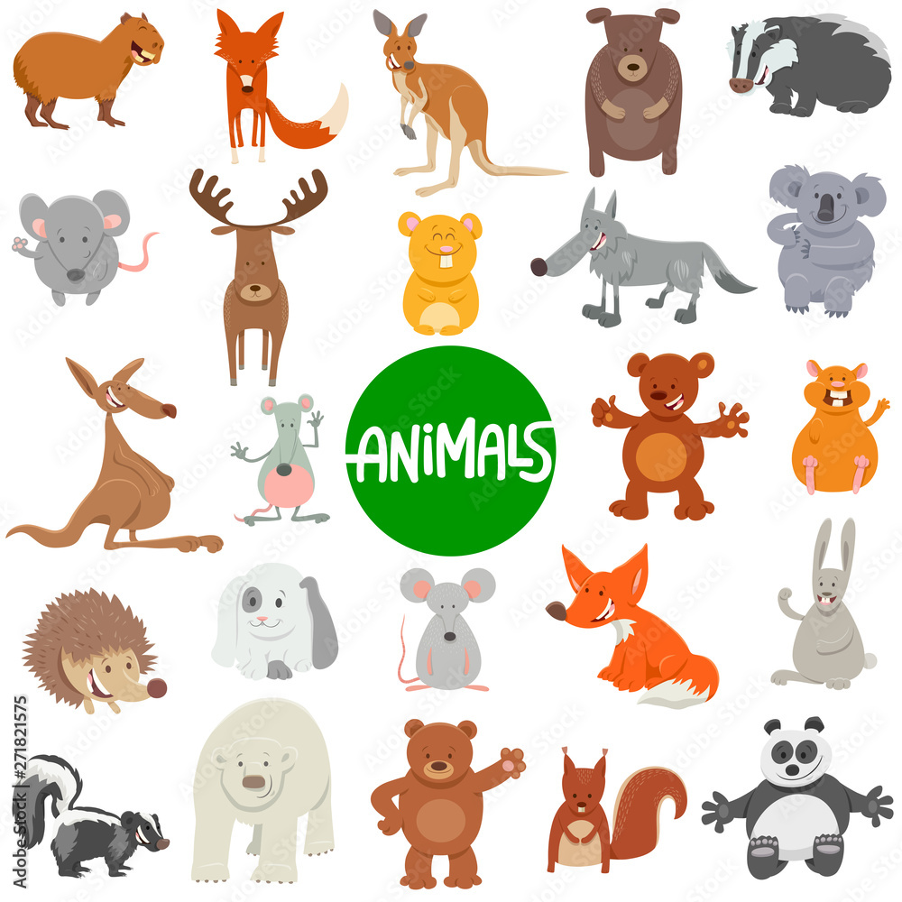 Obraz premium cartoon wild animal characters large set