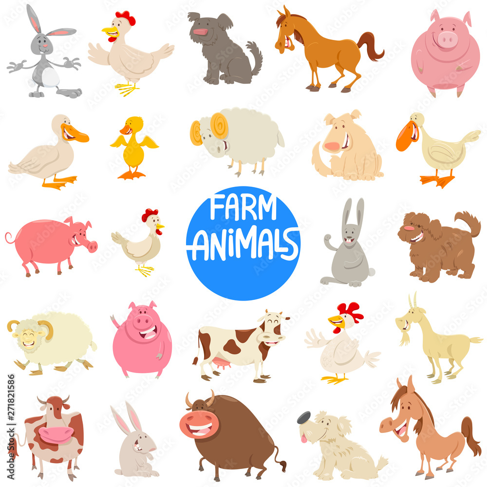 cartoon farm animal characters large set cartoon farm animal characters large set