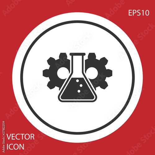 Grey Bioengineering icon isolated on red background. Element of genetics and bioengineering icon. Biology, molecule, chemical icon. White circle button. Vector Illustration