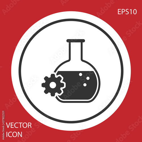 Grey Bioengineering icon isolated on red background. Element of genetics and bioengineering icon. Biology, molecule, chemical icon. White circle button. Vector Illustration