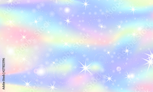 Unicorn rainbow background. Holographic sky