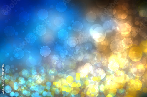 Abstract light golden gradient blue festive background texture with glitter sparkle blurred circles and bokeh lights.