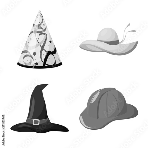 Vector illustration of hat and helmet symbol. Collection of hat and profession vector icon for stock.