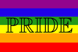 The word PRIDE in the center of a flag of the LGTBI movement