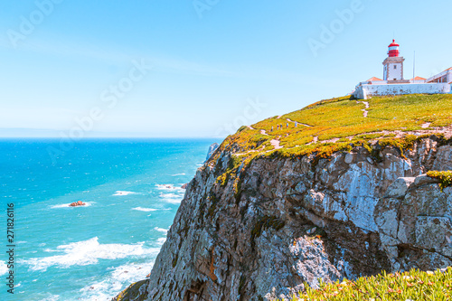 Cabo da roca lighthouse, stunning views of the ocean and rocks photo