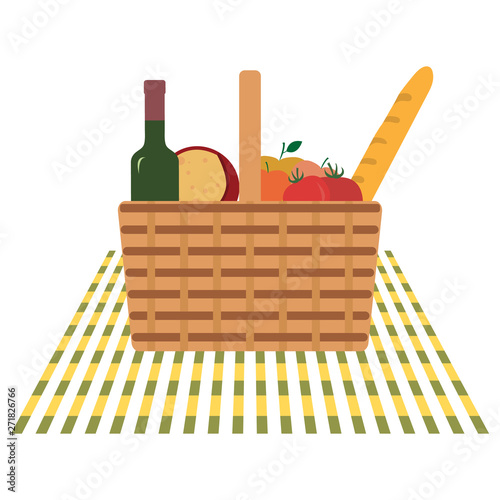 Vector. Wicker picnic basket, food, drink