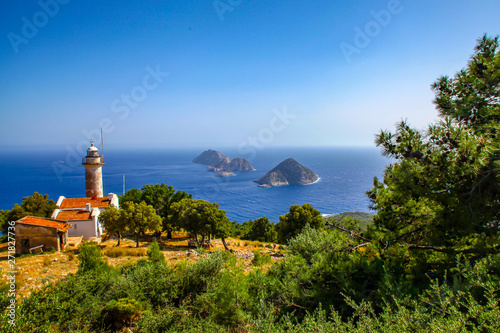 Gelidonya Lighthouse and Islands on Lycian Way in Antalya, Turkey.