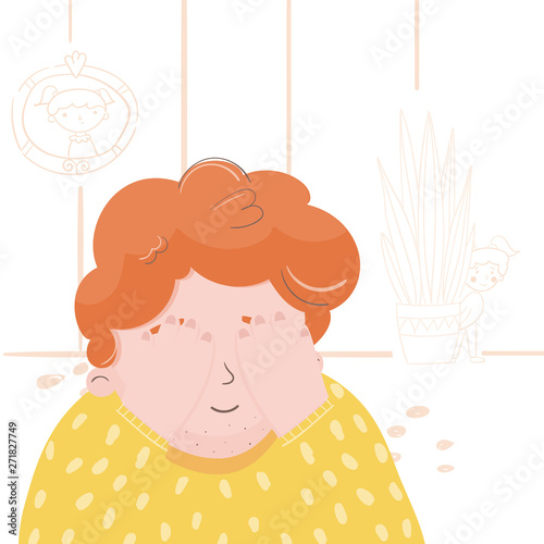 Illustration of a father with a daughter playing hide and seek