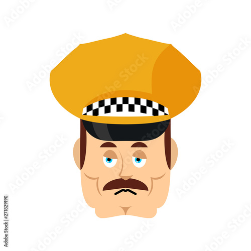 Taxi driver sad emoji. Cabbie sorrowful emotions. Cabdriver dull. Vector illustration