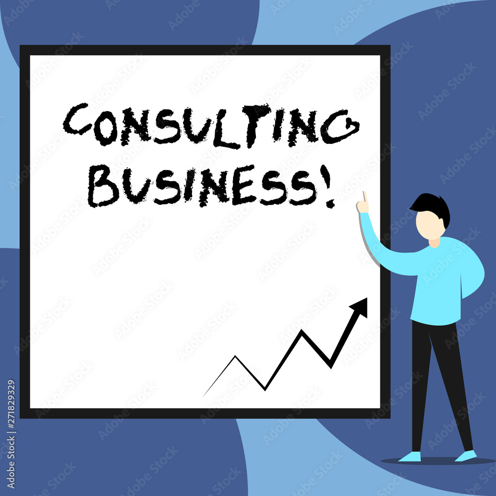 Word writing text Consulting Business. Business photo showcasing Consultancy Firm Experts give Professional Advice View young man standing pointing up blank rectangle Geometric background
